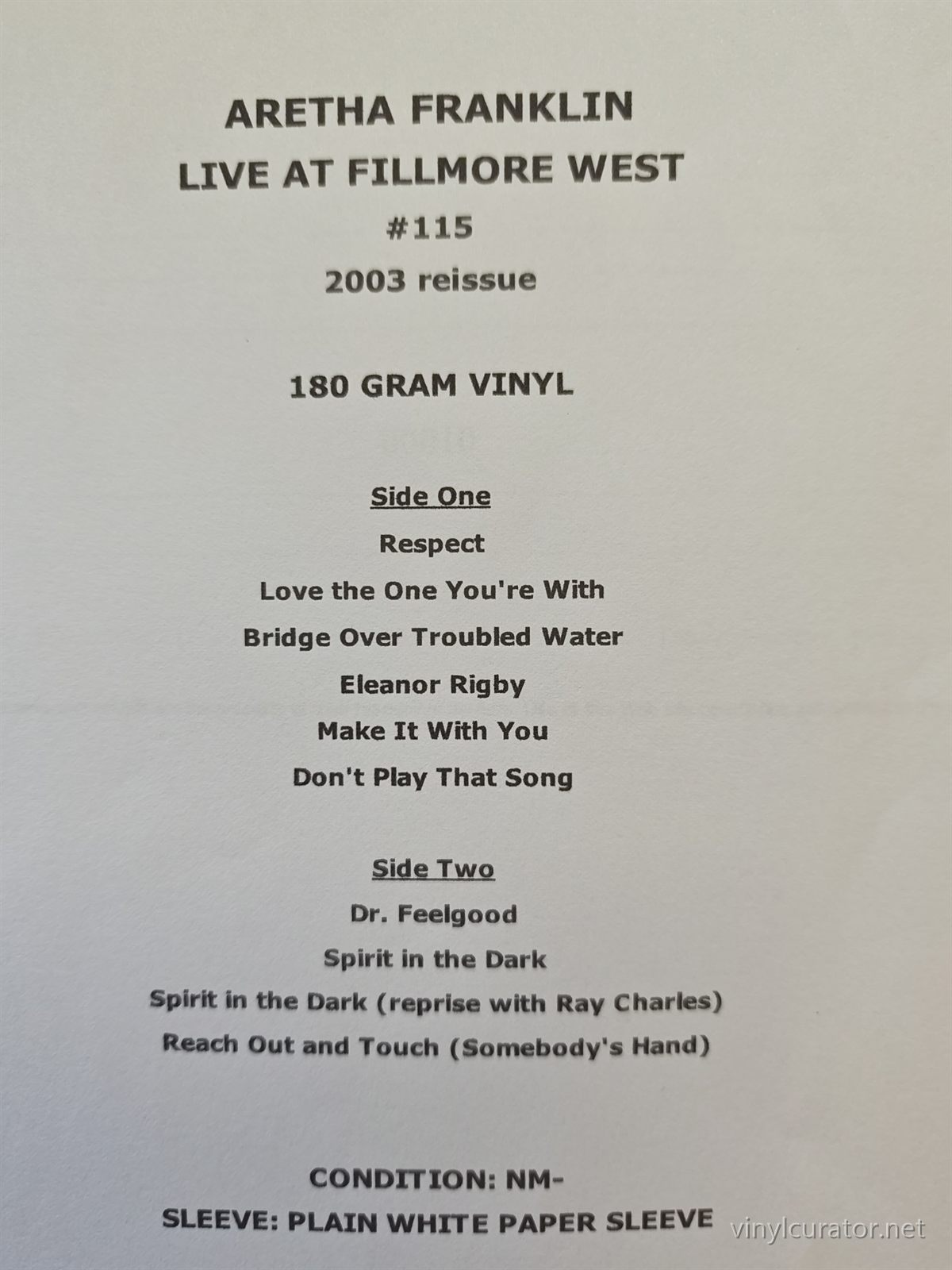 Aretha Franklin - Live At Fillmore West: Front Cover