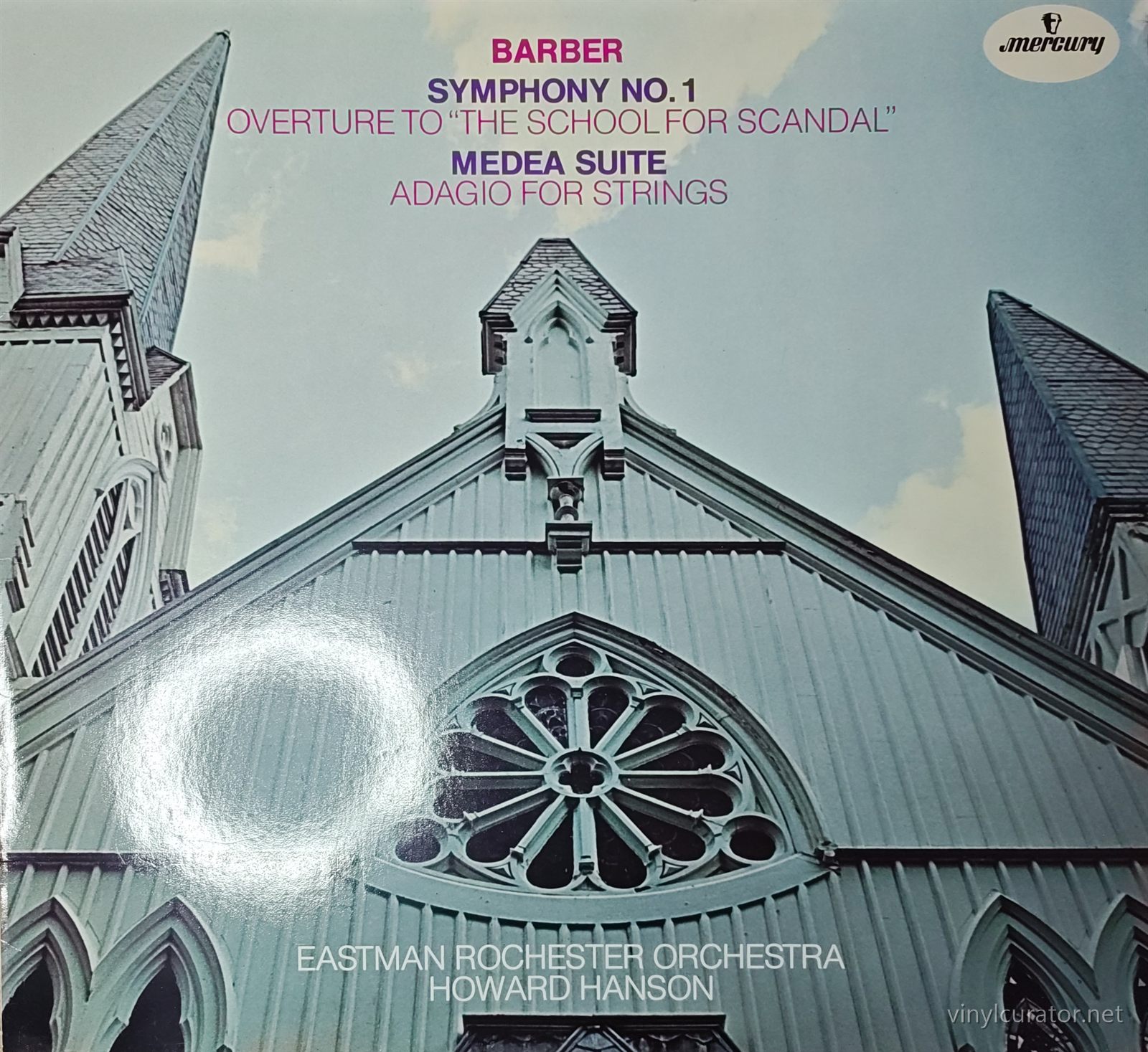 Barber / Eastman-Rochester Orchestra, Howard Hanson - Symphony No. 1 / Overture To "The School For Scandal" / Medea Suite / Adagio For Strings: Front Cover