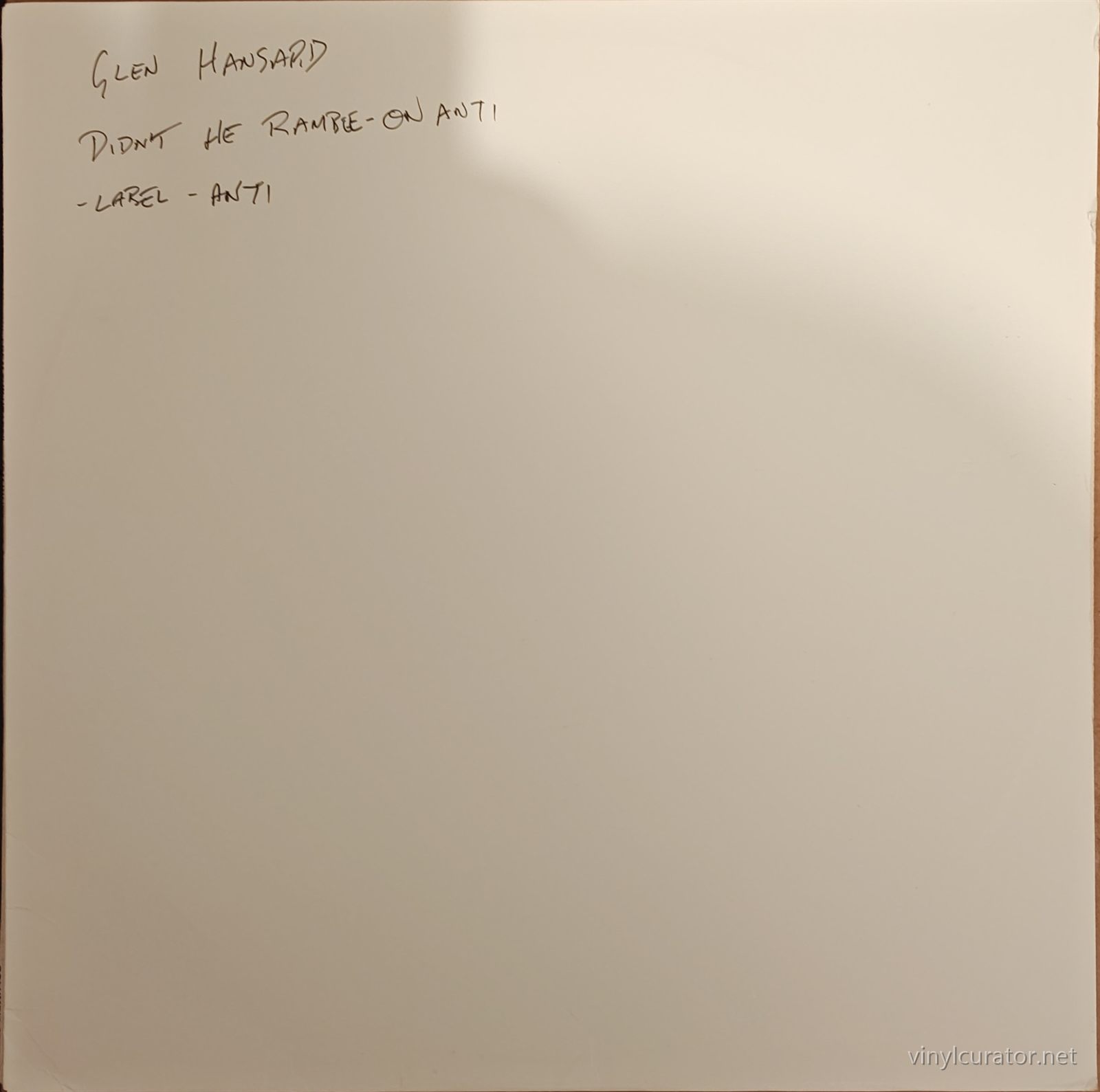 Glen Hansard - Didn't He Ramble: Front Cover